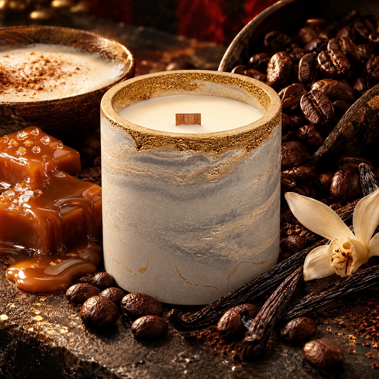 Forever Lit 8 oz Coconut Soy Candle — Coffee Shop illustrative candle scent scene; current size and finish unconfirmed